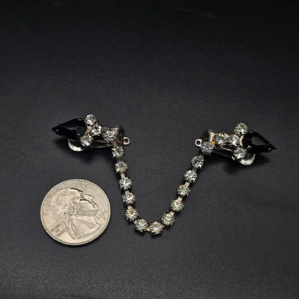 Black Clear Rhinestone Sweater Clip Vintage Accessory